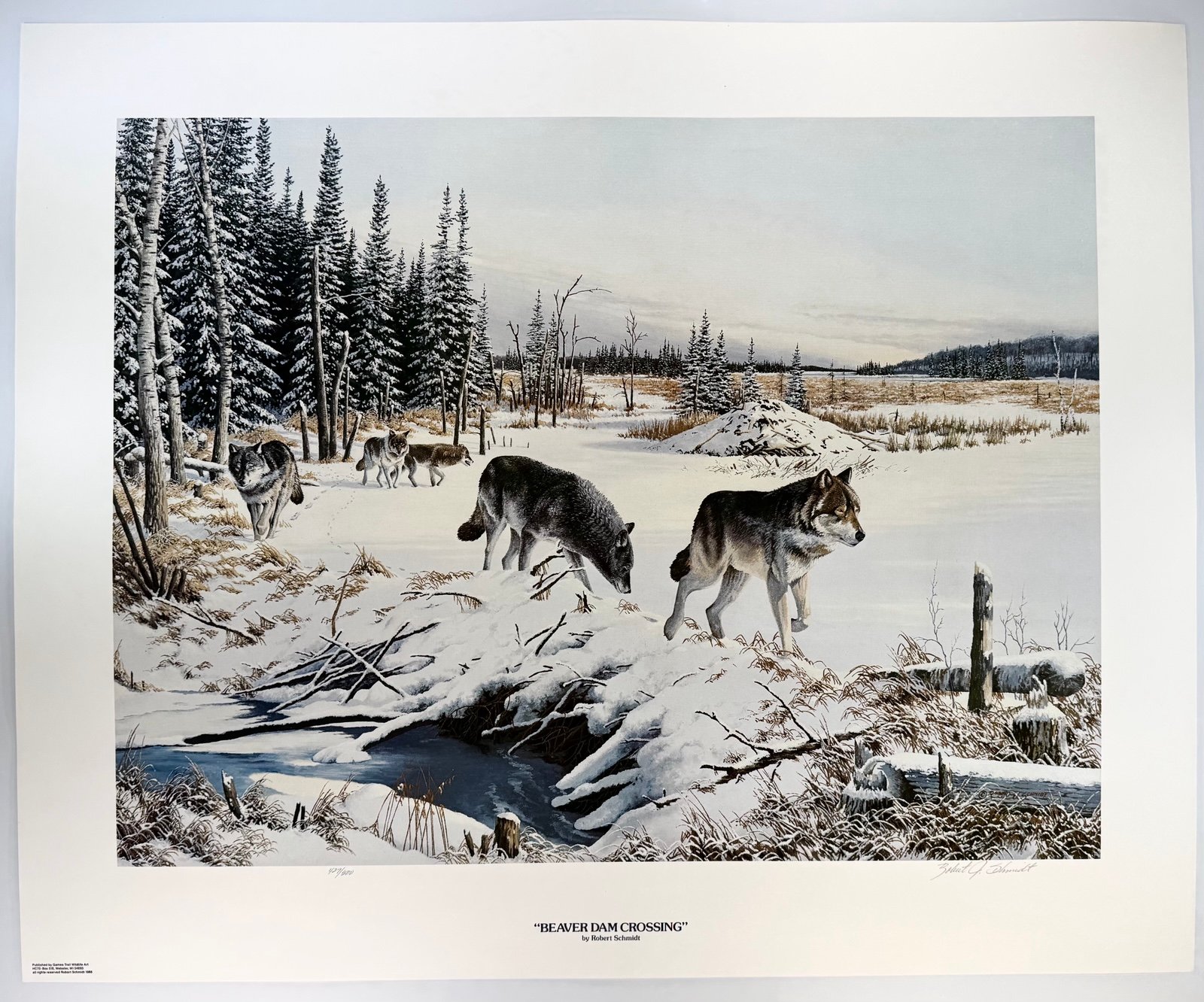 1988 Signed #427/500 BEAVER DAM CROSSING Lithograph Print By Robert Schmidt