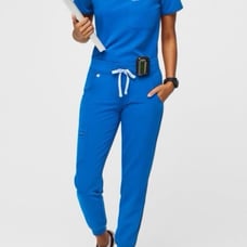 FIGS Scrub set technical collection size Large top & bottom joggers blue