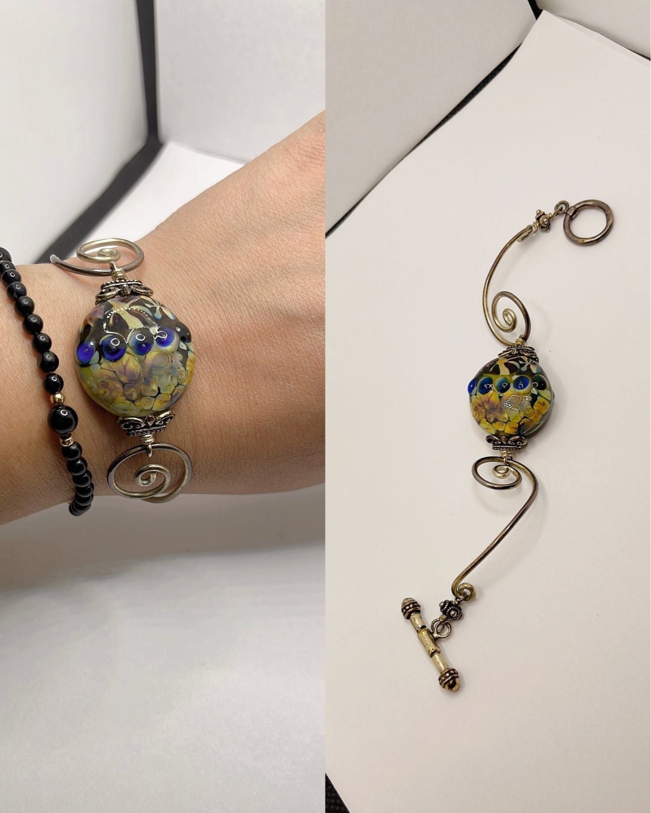 Sterling glass art bracelet