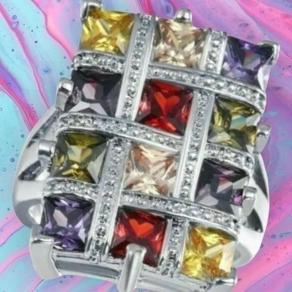 MULTI-COLOUR TOC TAC TOE DIAMOND ENGAGEMENT RING 6,7,9,10