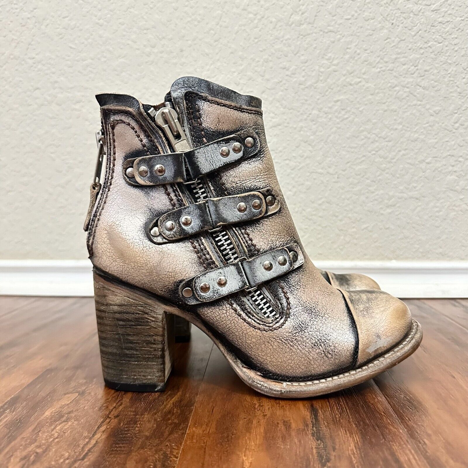 FREEBIRD Beckett Ankle Boots Pewter Leather Booties Heeled Grunge