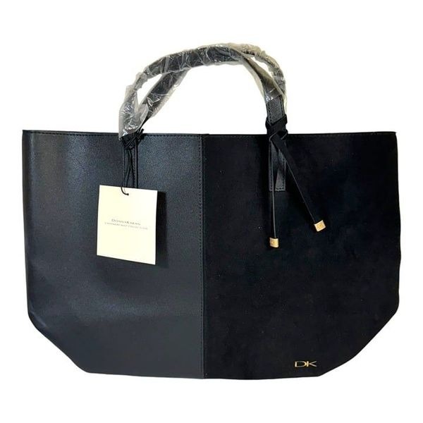 Donna KaranTwo Tone Black Tote Bag Purse Large NEW Dual Texture Design & Handles