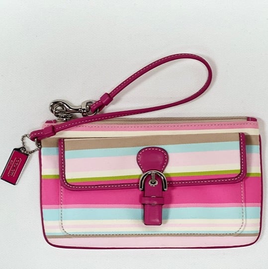 COACH Soho Stripe Wristlet | Multicolor w/ Pink Leather