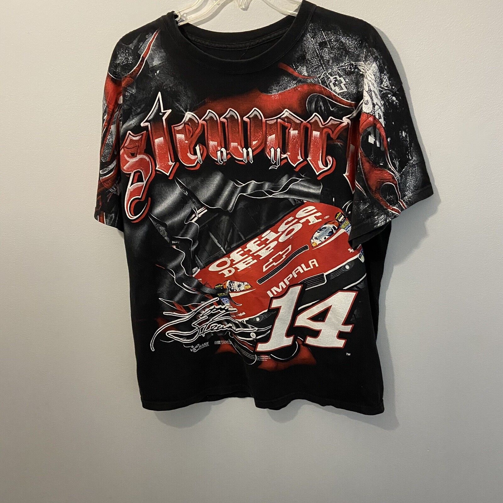 Vtg Rare Chase Authentics Nascar Tony Stewart Double Sided All Over Print Shirt