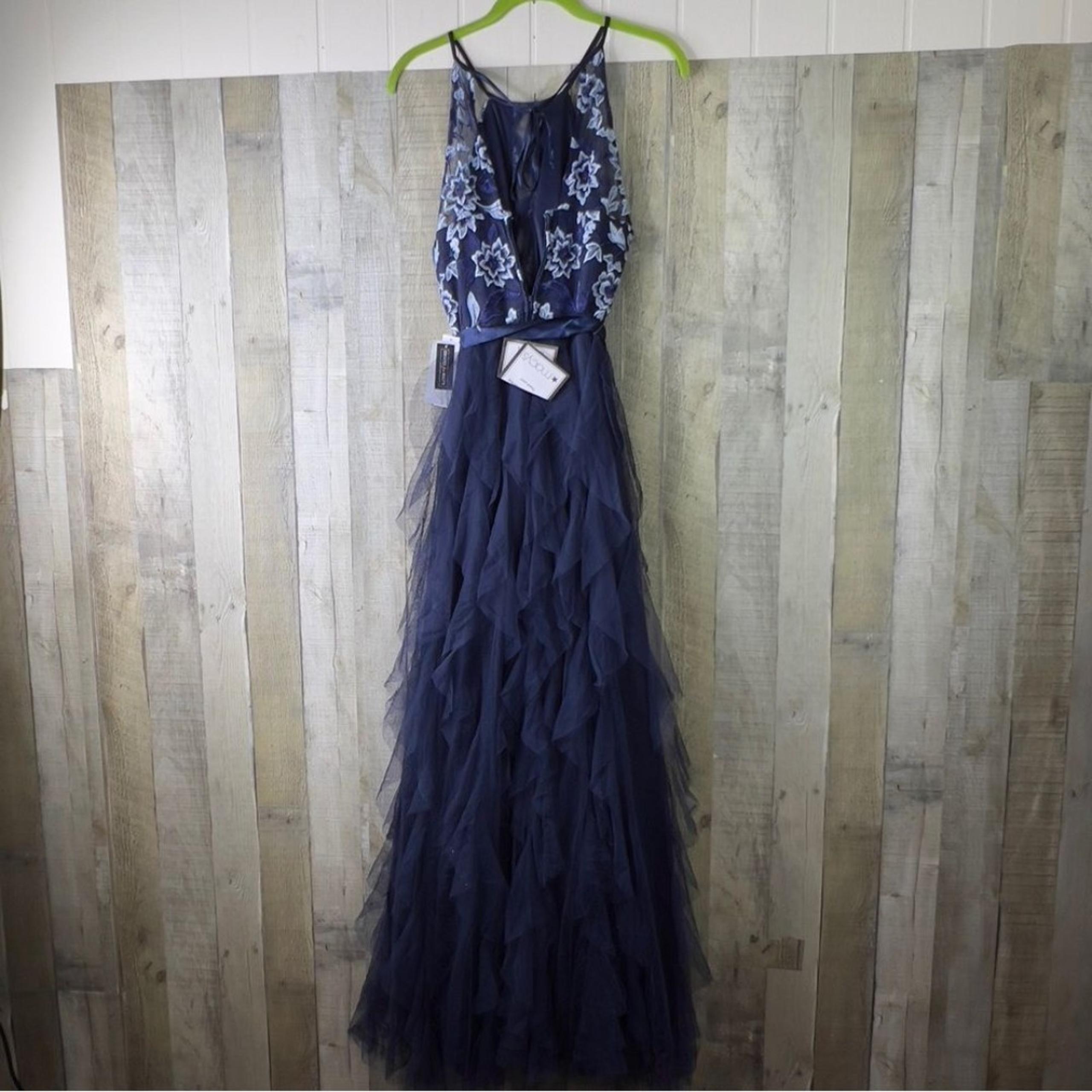 Teeze Me Size 7/8 Embroidered Sleeveless Tulle Lined Formal Long Dress Navy Blue