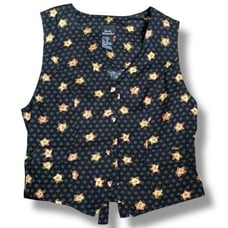 Vintage Brett Alixander Floral Print Tailored Waistcoat Vest Adjustable Tie Back
