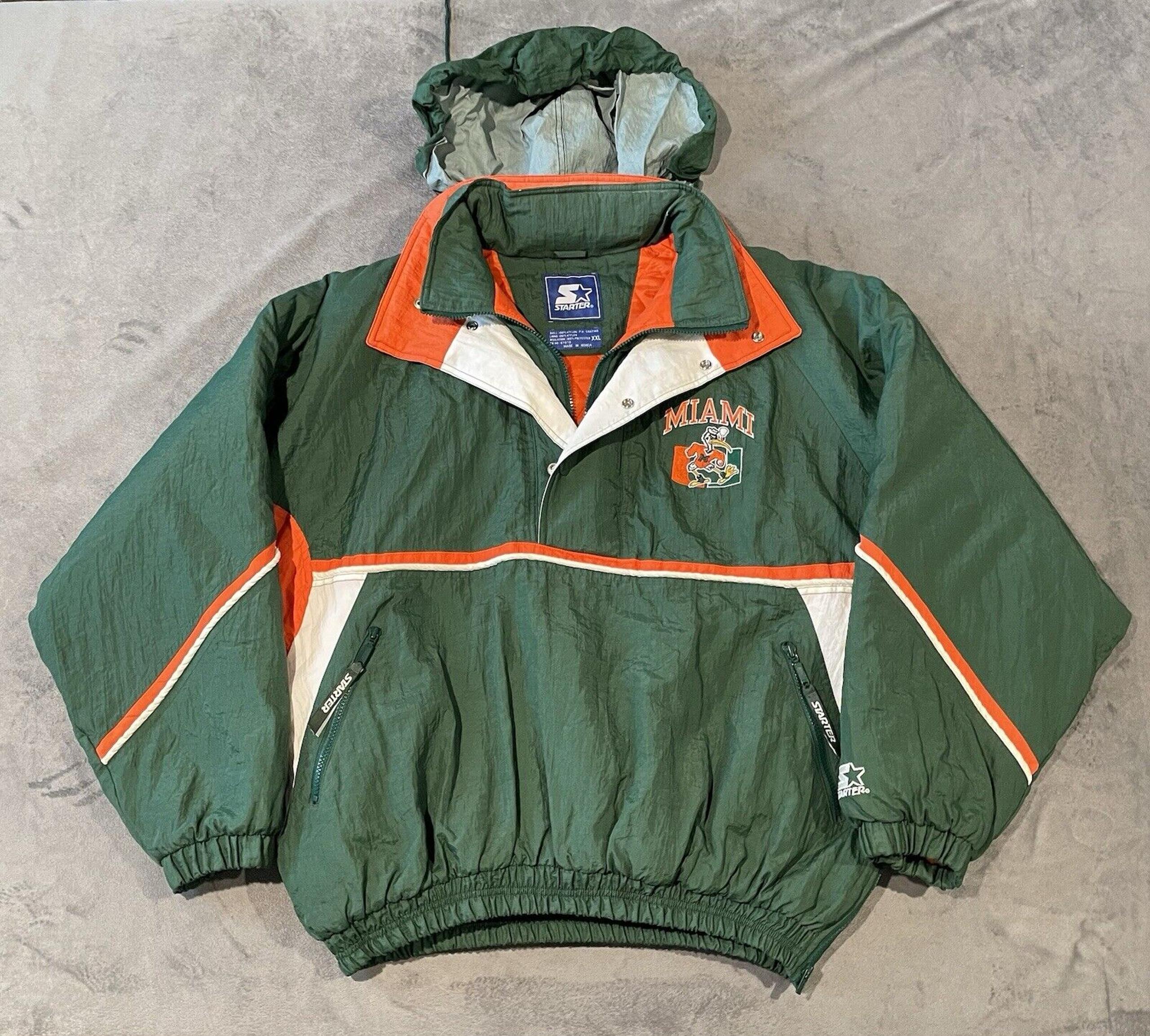 Vintage Miami Hurricanes Jacket Mens XXL Green Puffer Smoking Sebastian - Starter