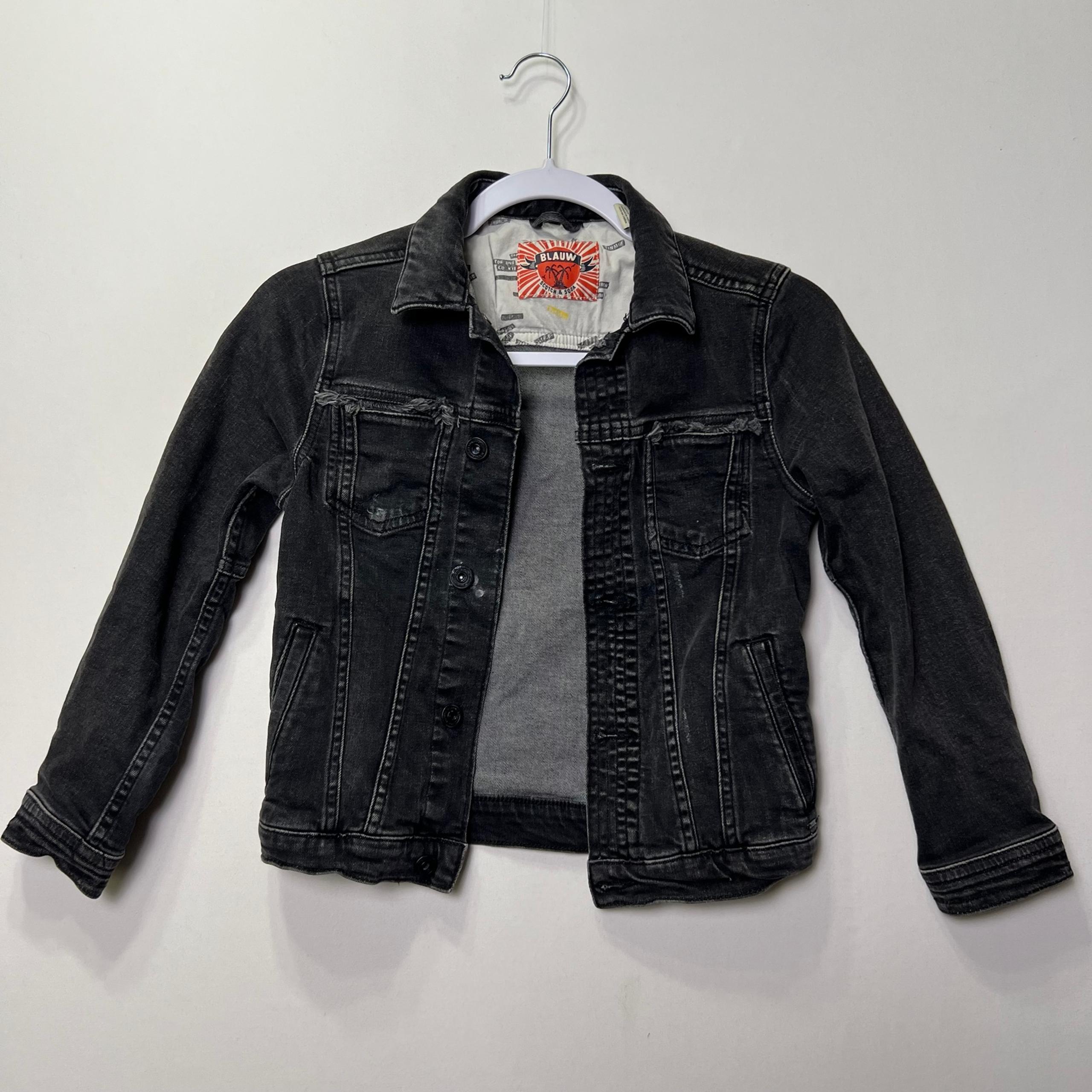 Scotch & Soda Black Denim Jean Distressed Moto Jacket Kids Size 8