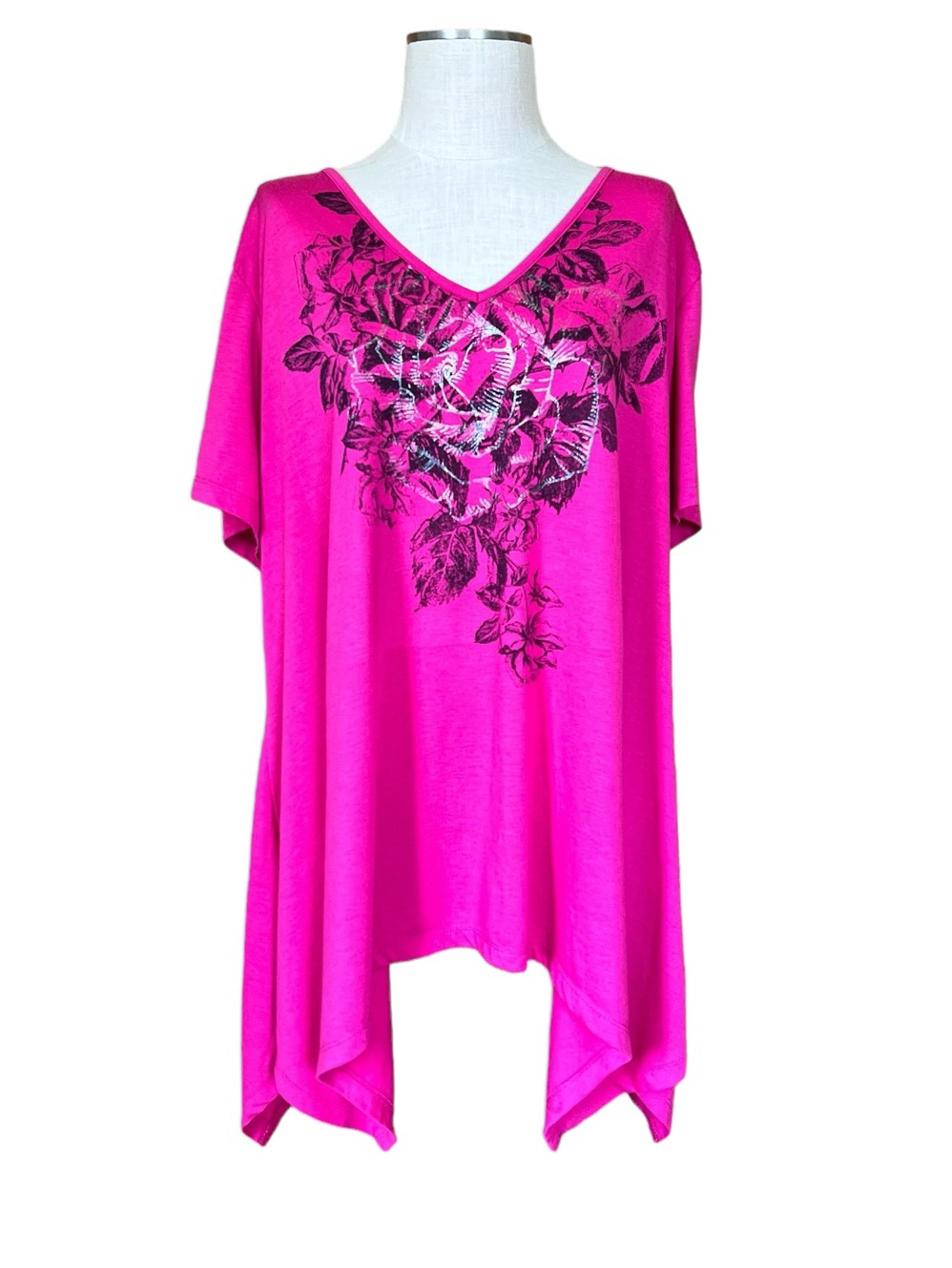 Fashion Bug 3X Hot Pink Casual Graphic Tee Asymmetrical Hemline Plus Size