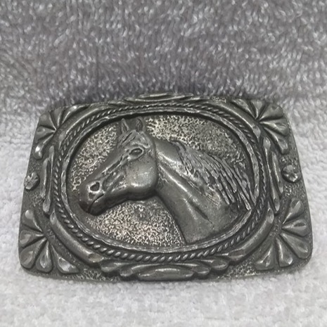 EGC Framed 3d Horse Head Silver Belt Buckle Fully Engraved 1992 Great Vintage