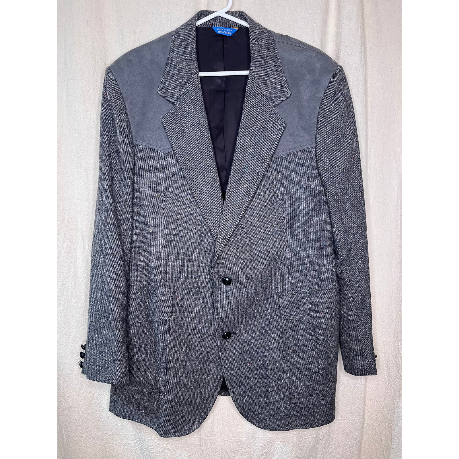 Vintage 1980s Pendleton Grey Multi Speckle Twee Suede Yoke Western Blazer 42 L