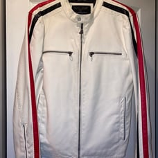 WILSONS CYCLE VINTAGE mens zip up MOTO jacket in antique white SMALL NWOT