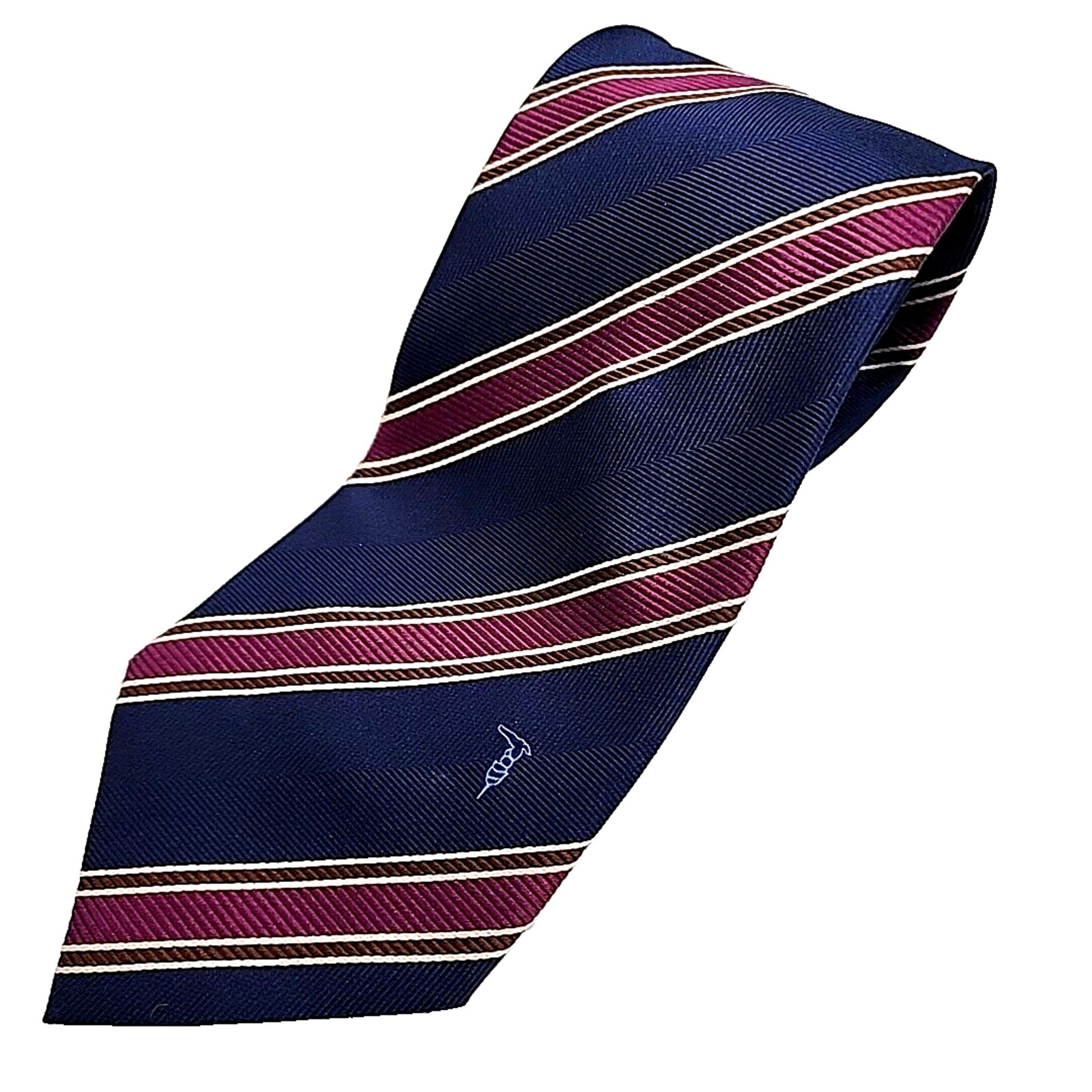 Trussardi Silk Necktie Blue with Red Stripes - Made in Italy - Like New