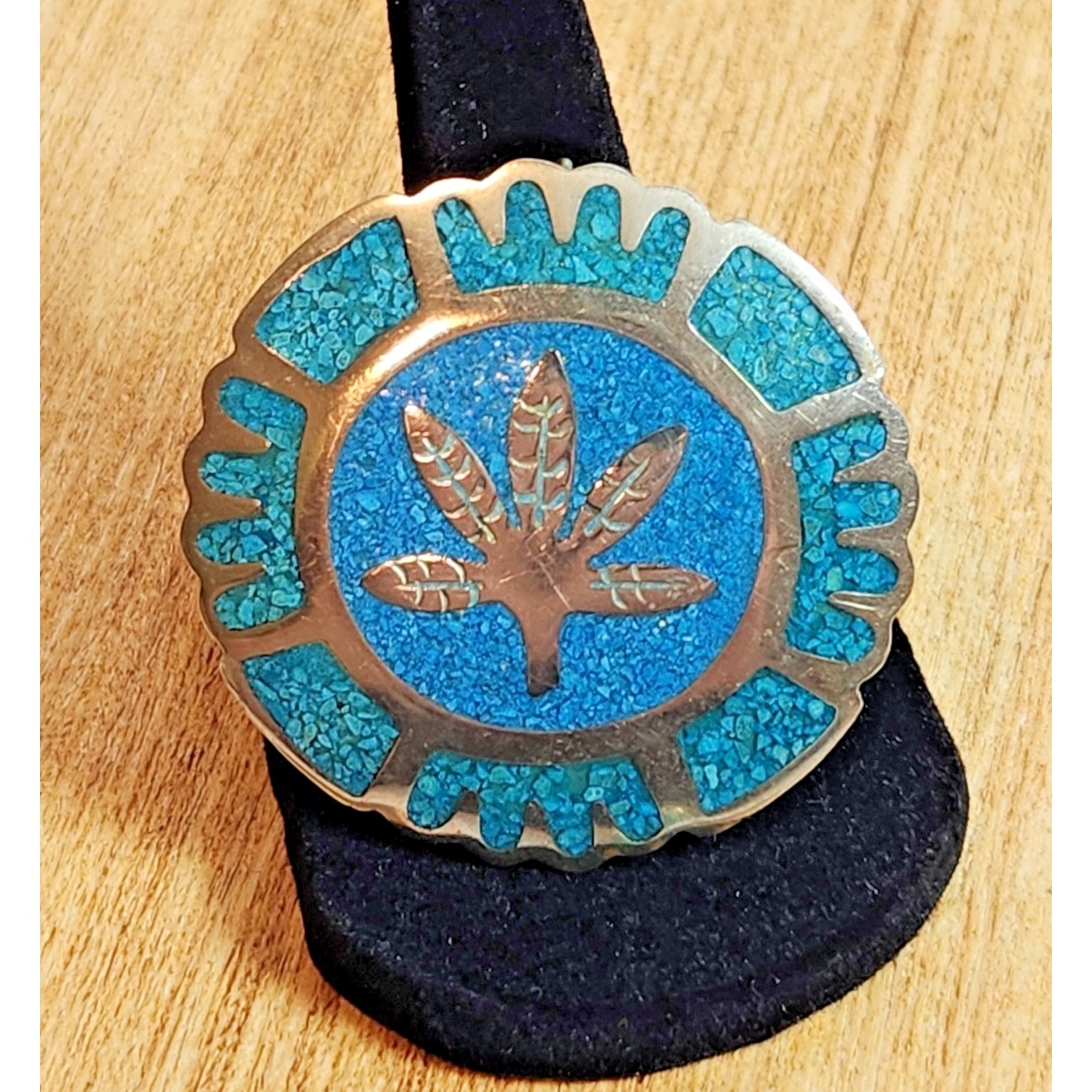 Vintage Sterling Silver & Turquoise Aztec Mayan Signed Alpaca Brooch Pendant