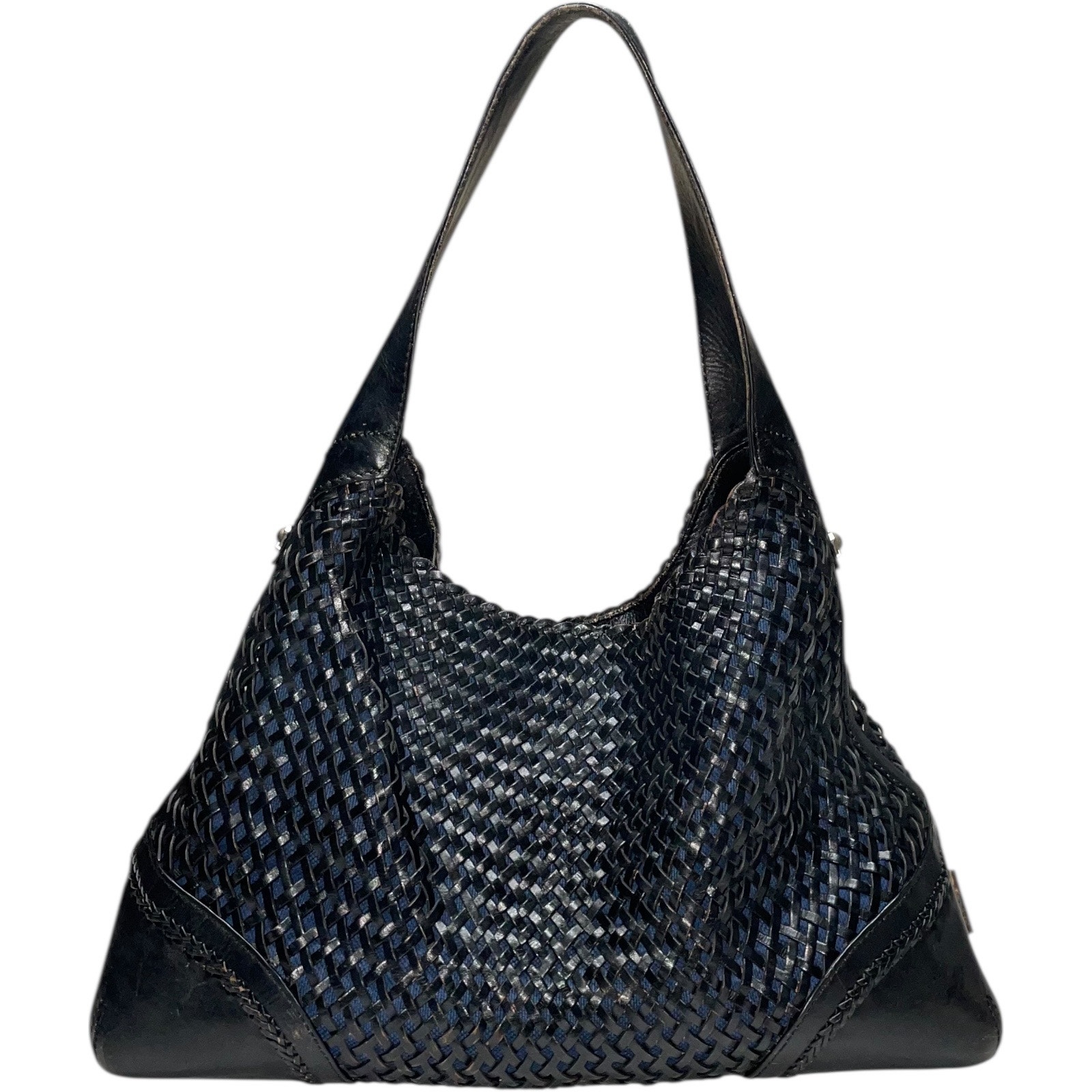 MAXX New York Black Woven Leather Satchel Bag