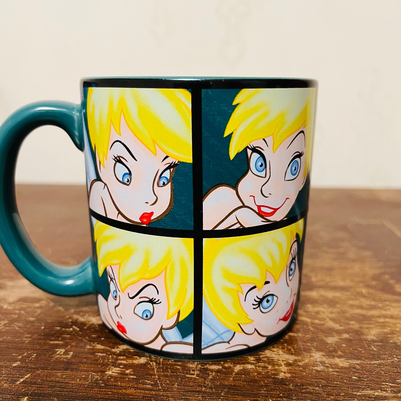 Disney Store Tinkerbell Multiple Faces Large Oversized Coffee Mug Green Conditi