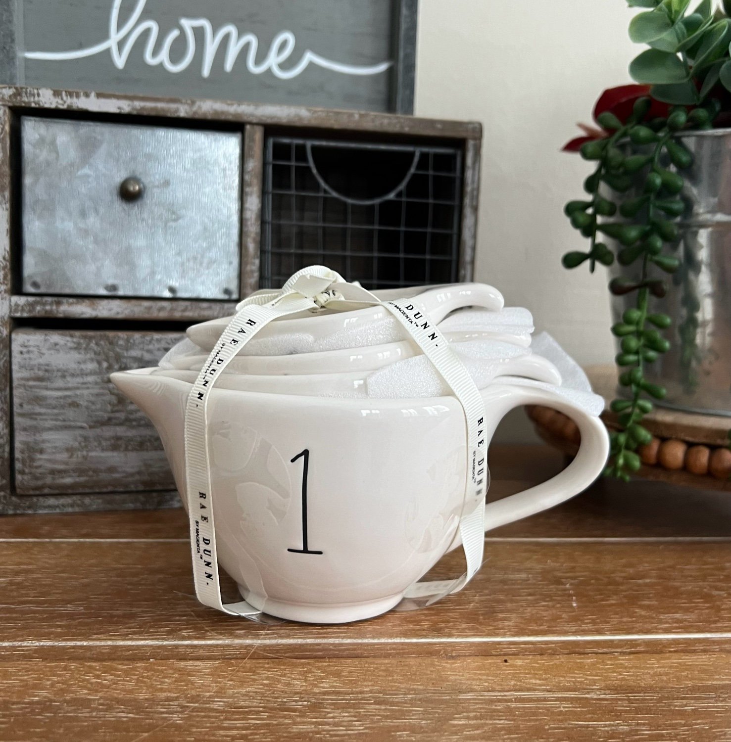 Rae Dunn Set of 4 Ceramic Measuring Cups With Handles NWT Tea Cup Style HTF