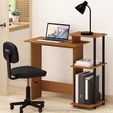 Laptop Notebook Computer Desk with Square Shelves, Light Cherry/Black