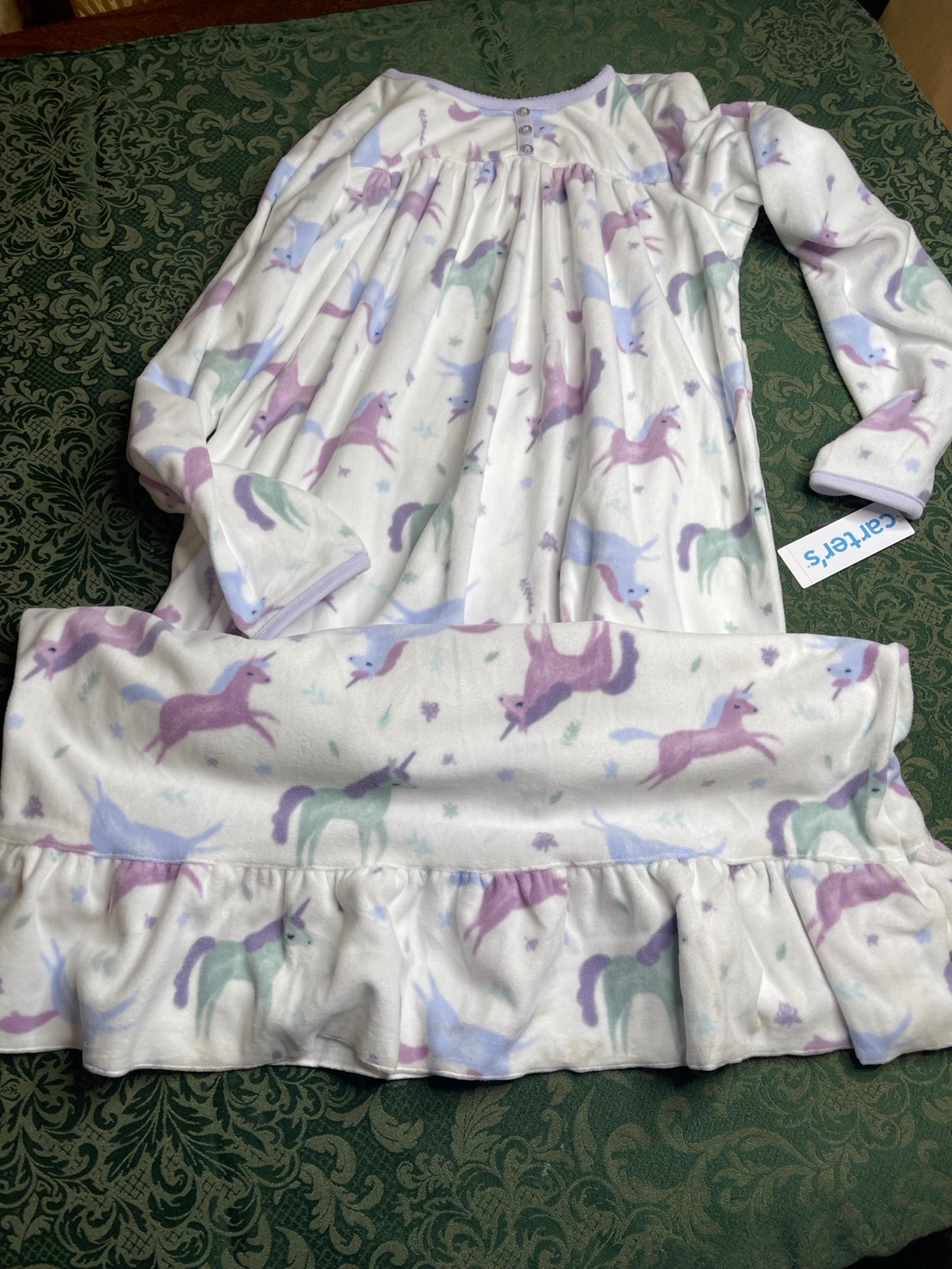NWT 12 14 unicorn fleece horses nightgown carters pajamas sleeper purple blue