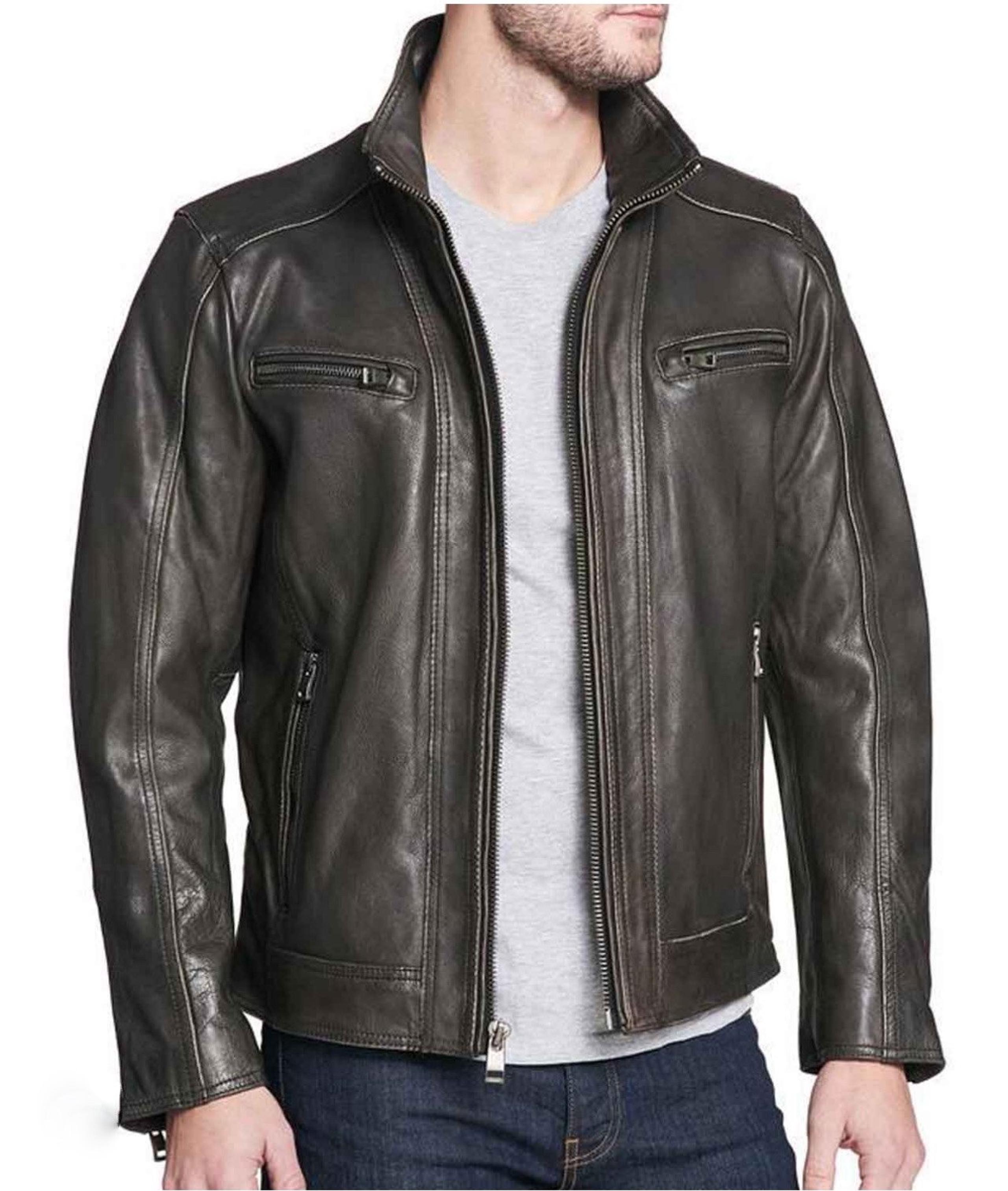 Men’s Guess Dark Brown Motorcycle Faux Leather Jacket Size Medium