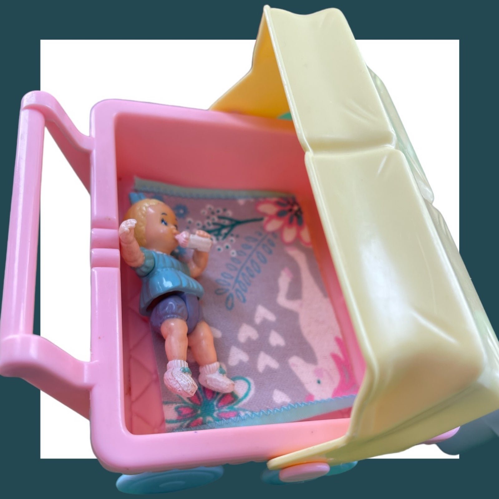 Vintage 90's PLAYSKOOL VICTORIAN DOLLHOUSE STROLLER baby and blanket!