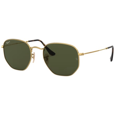 Ray-Ban Hexagonal Flat RB3548N Glass Polarized Sunglasses - Polished Gold/Green