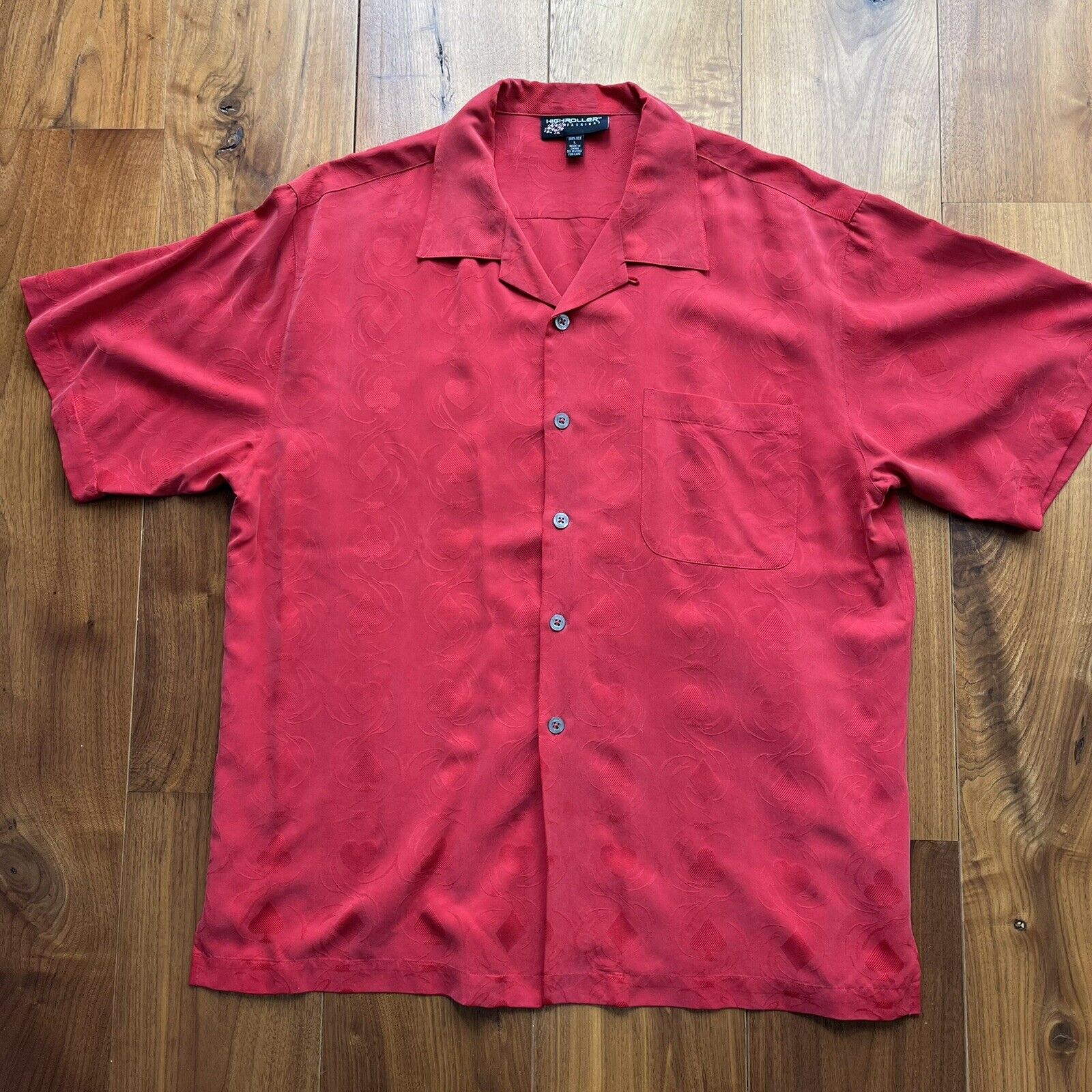 Vintage High Roller Fashions Silk Shirt Poker Theme Embroidery Red Size L