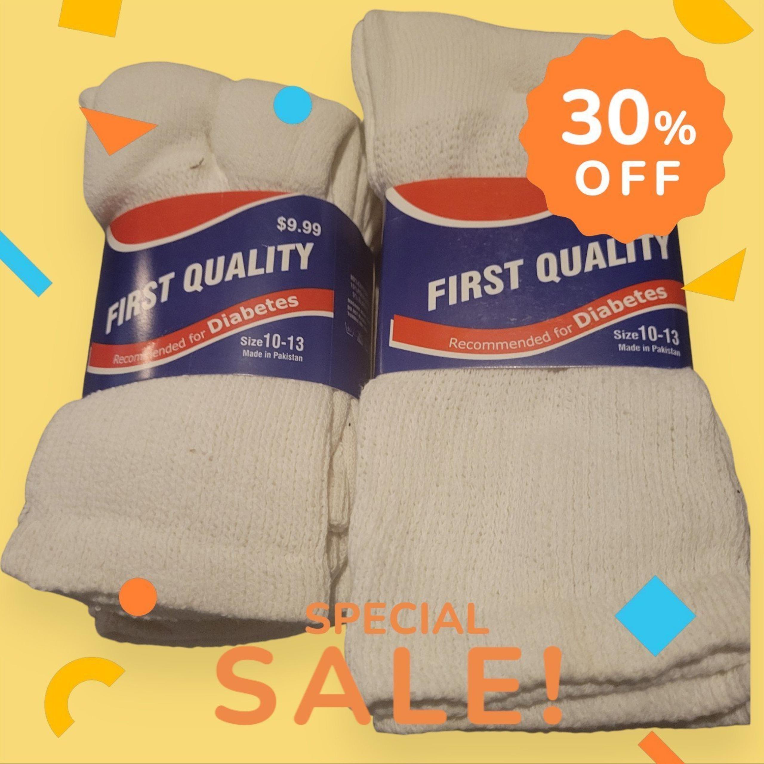 6-Pairs Two 3 Packs Circulatory Crew Cotton Diabetic friendly Socks 10-13