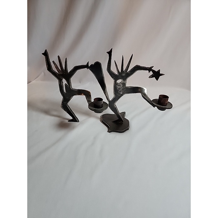 Vintage M 1993 Rare Hand Cut Steel Metal Sculpture Candle Holder 14x10