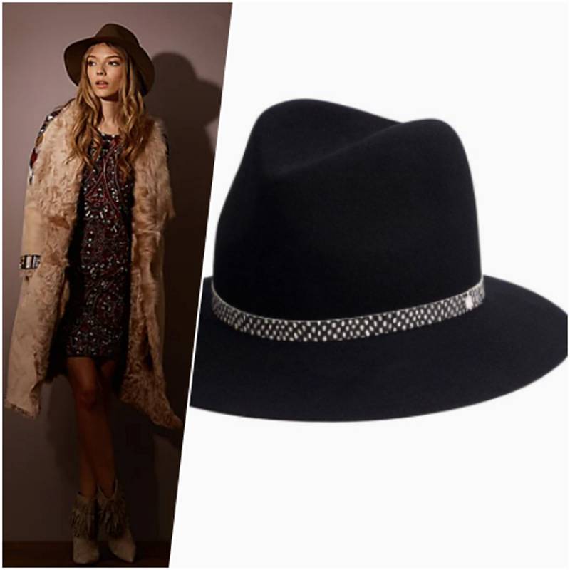 rag & bone Black Floppy Brim Fedora Wool Hat Leather Band