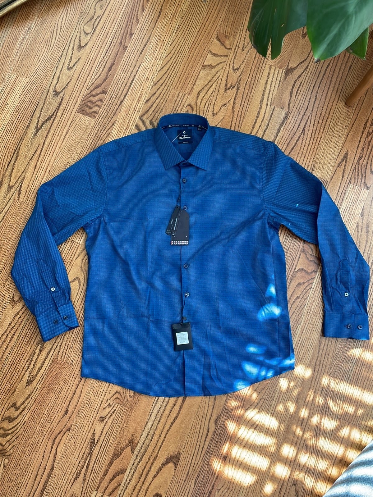 Ben Sherman Men's Size Large Slim Fit Stretch Navy Button Down Shirt NWT 79