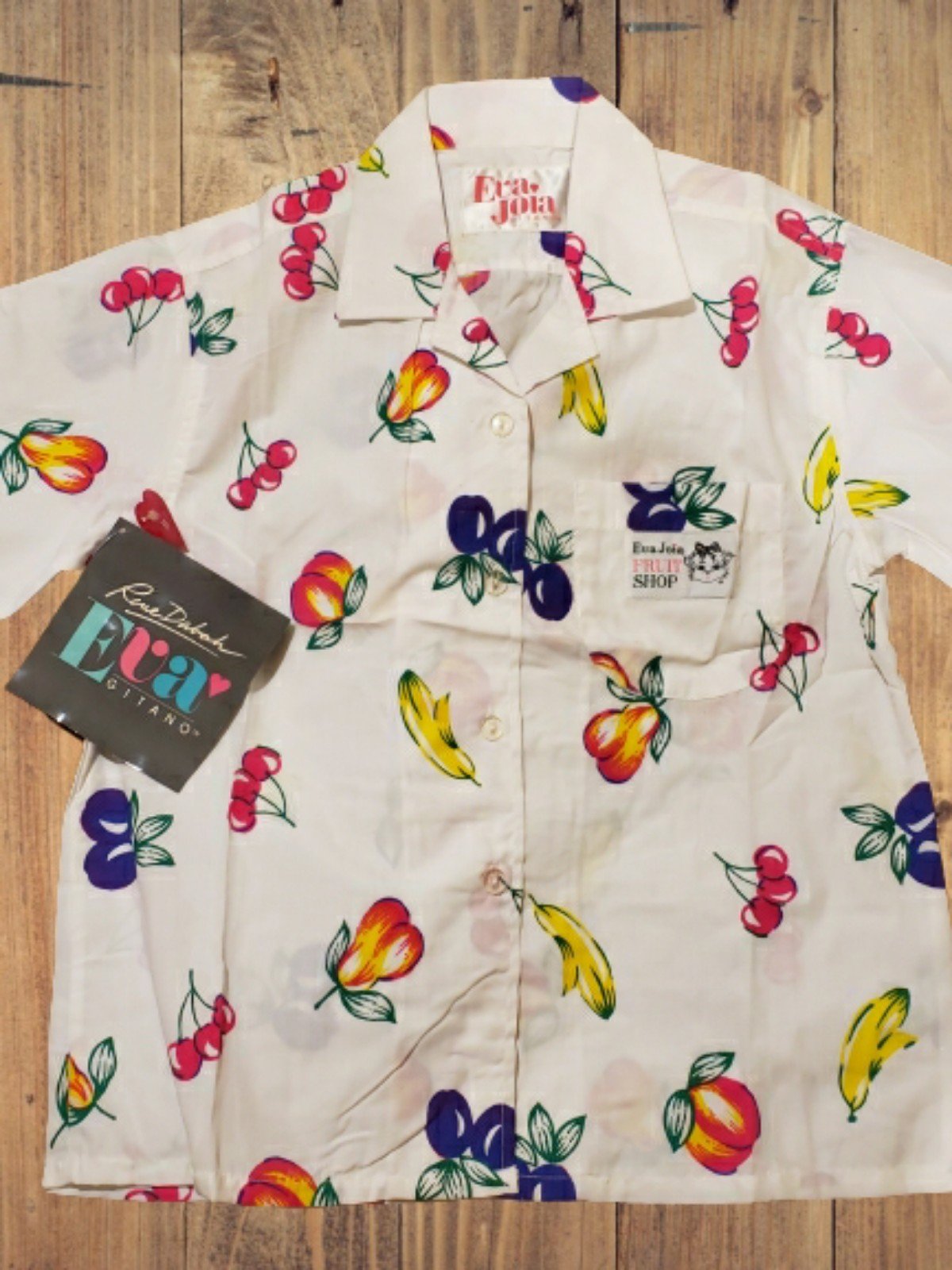 UNBELIEVABLY RARE NOS VTG EVA JOIA FRUIT SHOP RENE DABAH GITANO DRESS TOP 1980s