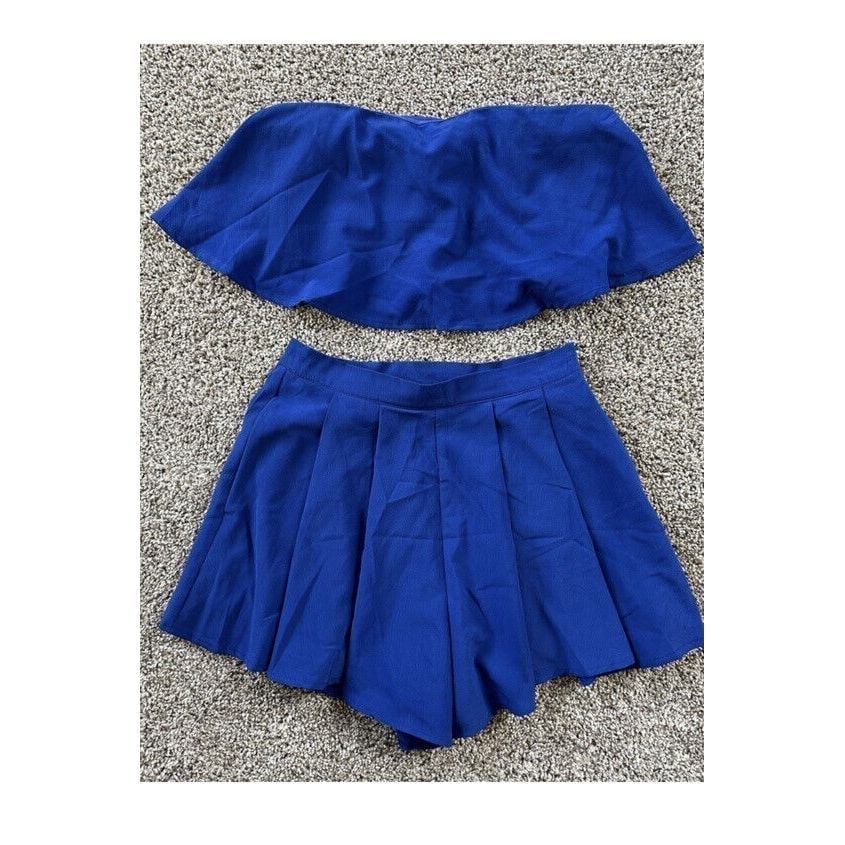 Lulus 2 Piece Set | Blue Strapless Shirt And Blue Skort