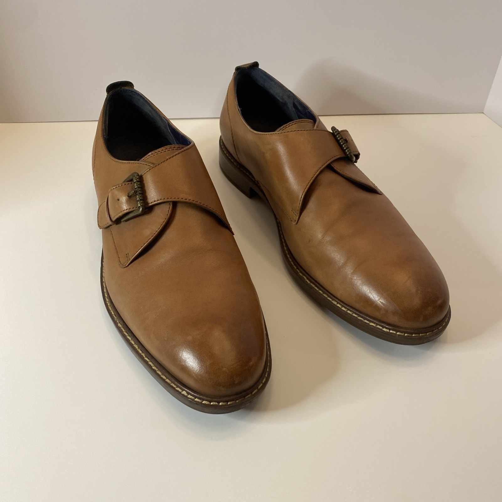 COLE HAAN Williams C10242 Tan Leather Single Monk Strap Mens Dress Shoes SZ 10 M