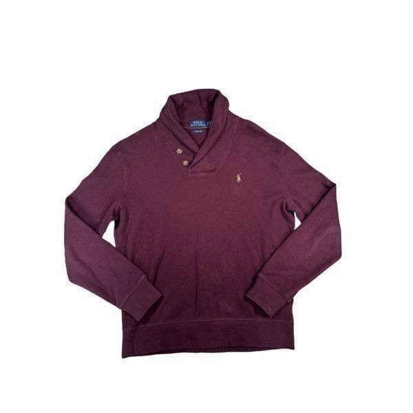 Polo Ralph Lauren Estate Rib Cowl Neck Button Henley Sweater Pullover Burgundy M