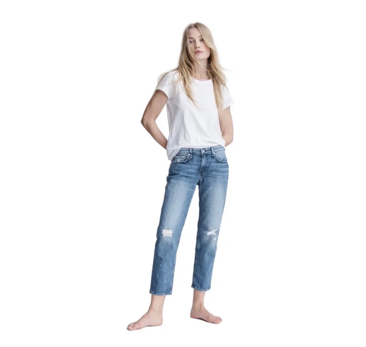 Rag & Bone Dre Low-Rise Boyfriend Slim Fit Ankle Mid Indigo Star City Color 25