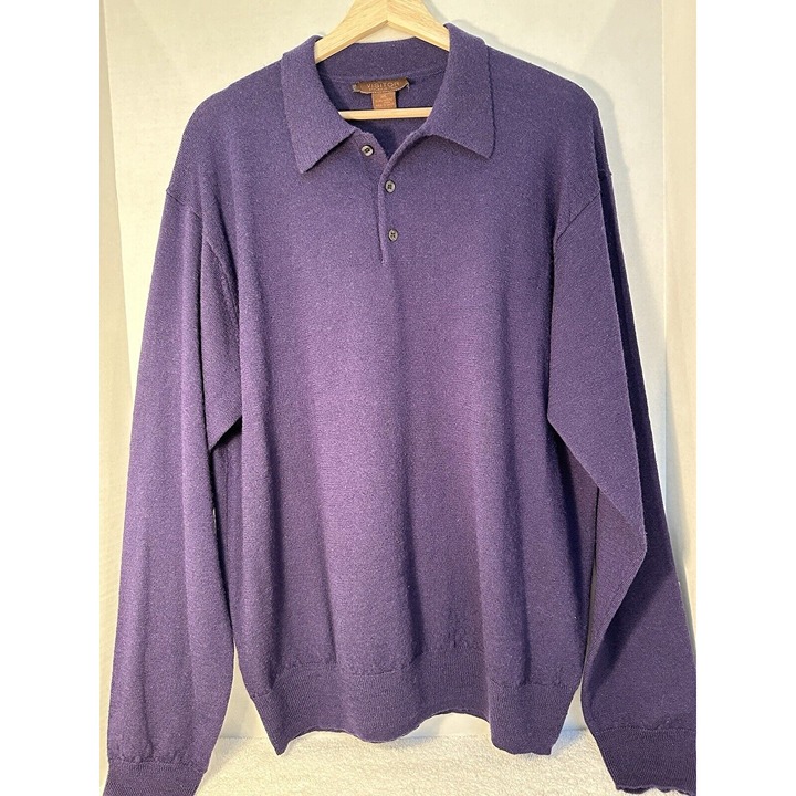 X2 Visitor 100% Virgin Wool Polo Sweater Men 2XL Purple & Black Made in Italy