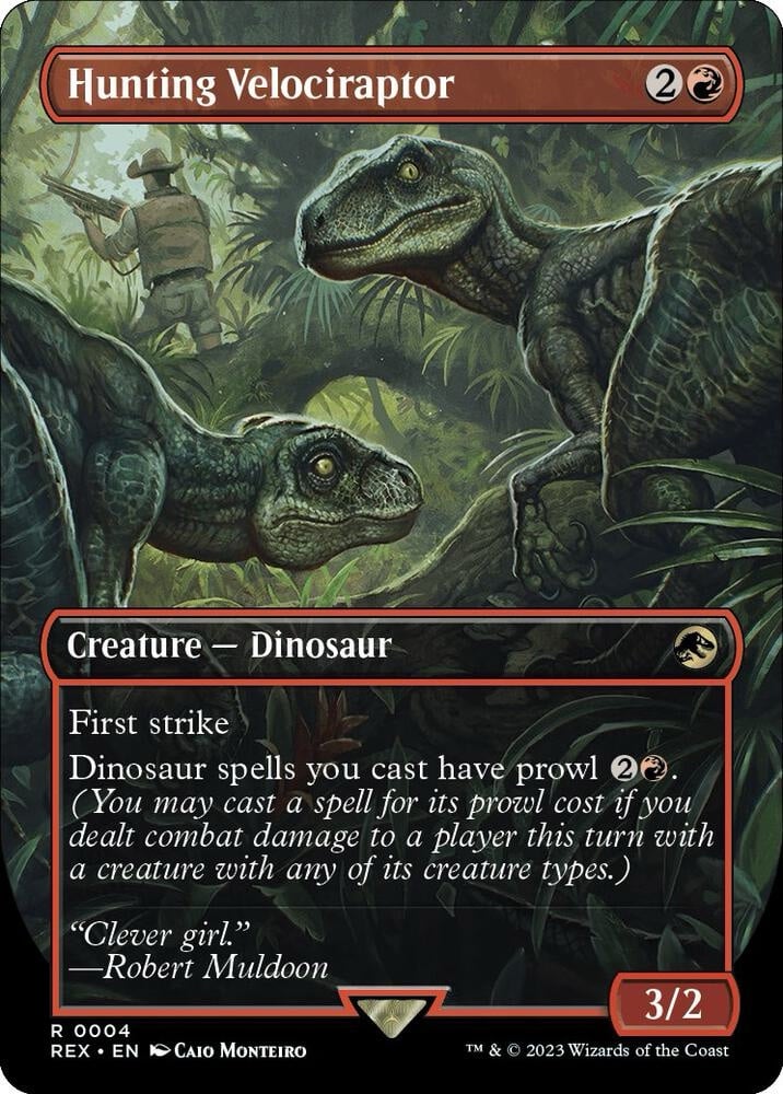 MTG Hunting Velociraptor Borderless Near Mint Jurassic Park