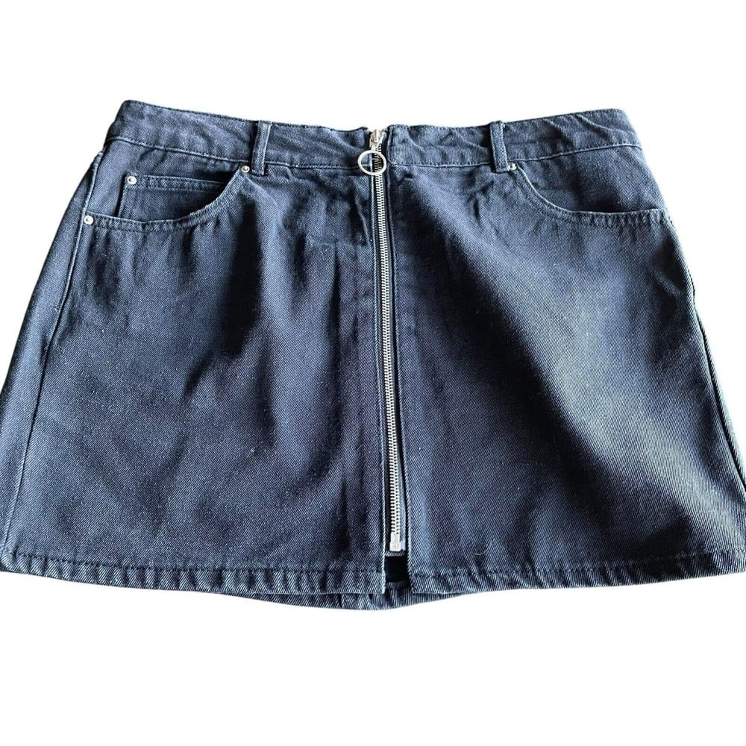 Vintage 90s Highway Jeans Black Mini Skirt Women's 11/12 Retro Zip Up Y2K