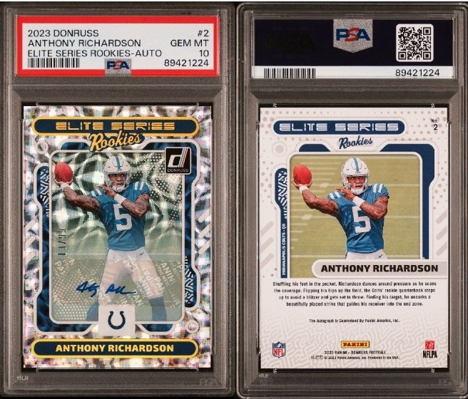 2023 NFL Donruss Anthony Richardson Elite Series Rookies Autograph /99 PSA 10