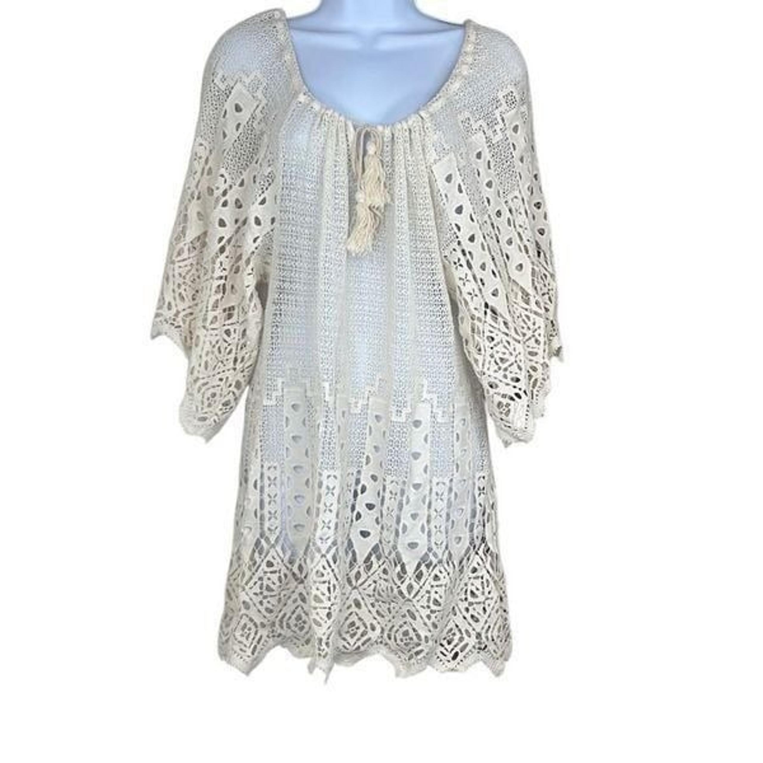 Anthropologie Eberjey S/M Cream Lace Crochet Cotton Beach Coverup Tunic Mini