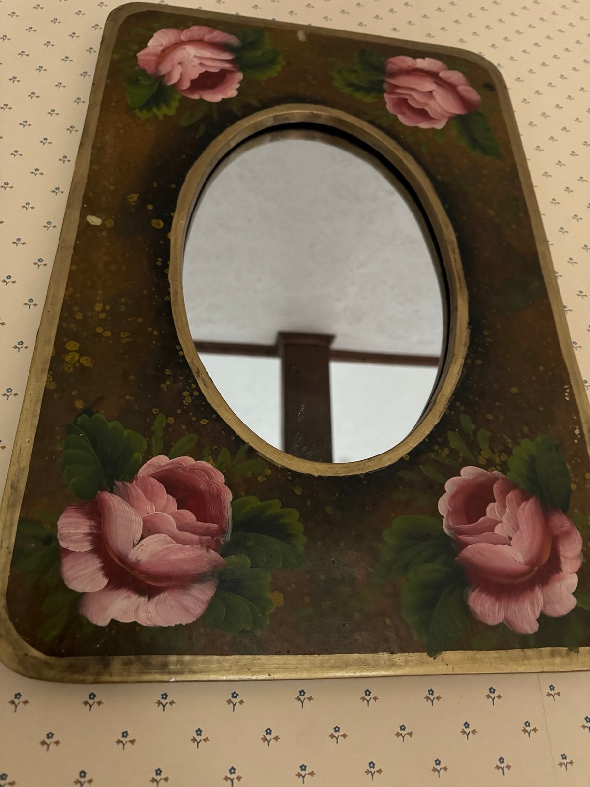 Big shabby chic handpainted floral rose mirror