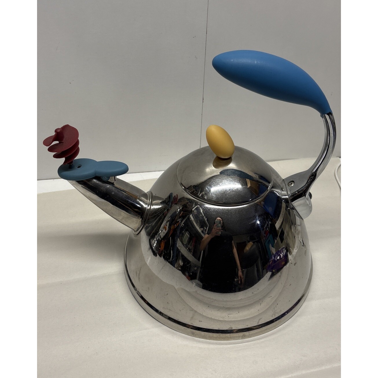 Vintage Michael Graves Tea Kettle Whistling Teapot Spinning SS Post Modern