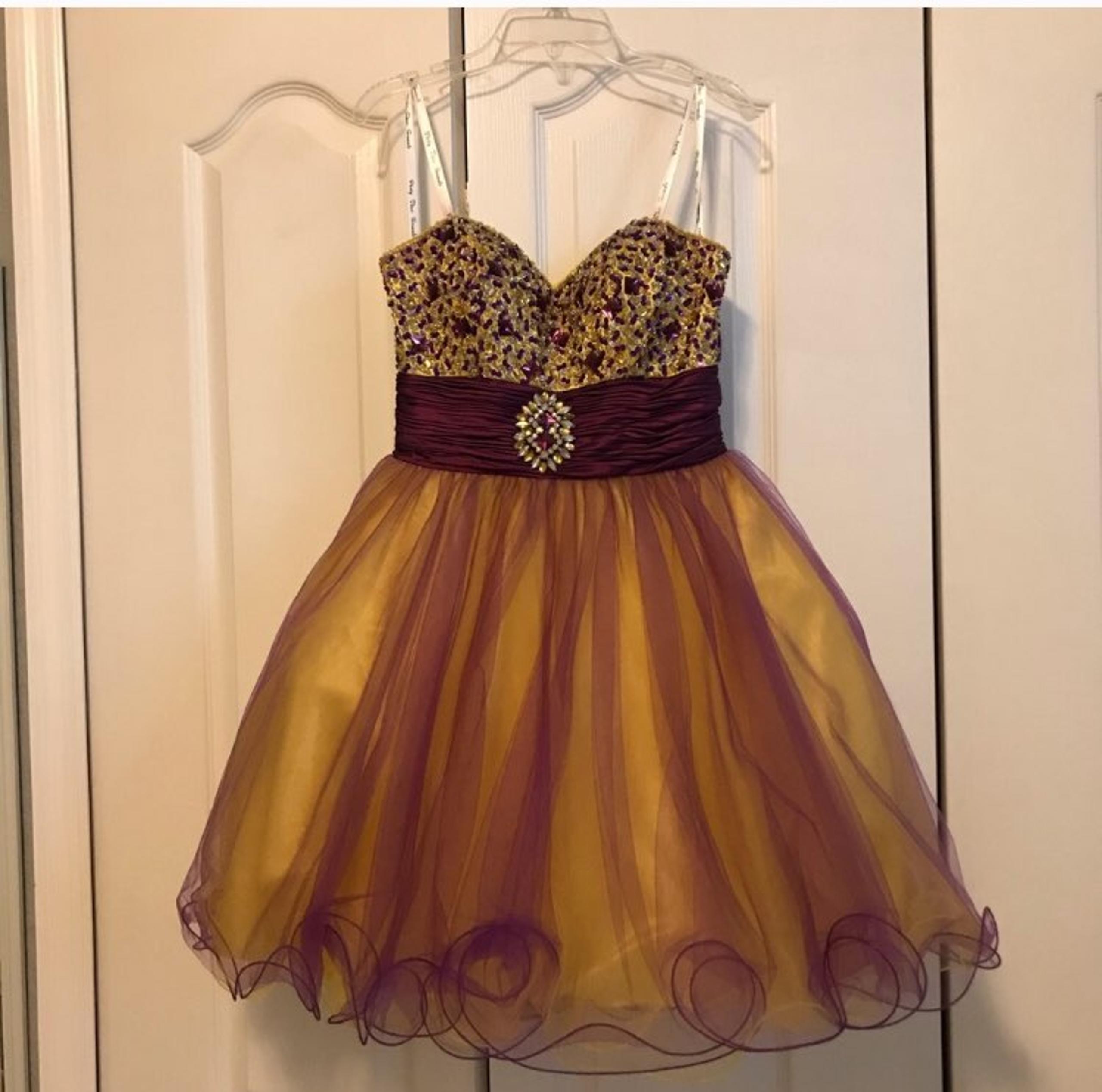 Purple and Yellow beaded strapless party