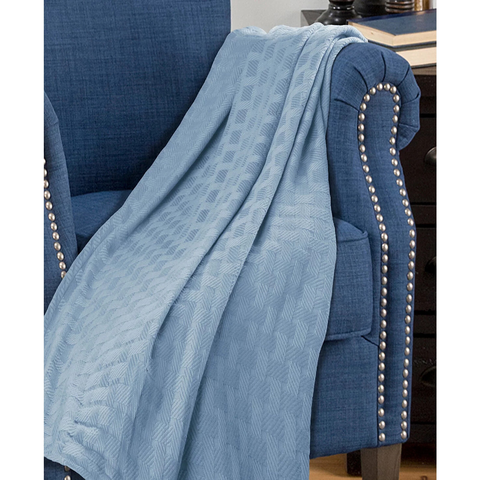 Superior Cotton Basket Weave King Blanket 108''x90''- Light Blue