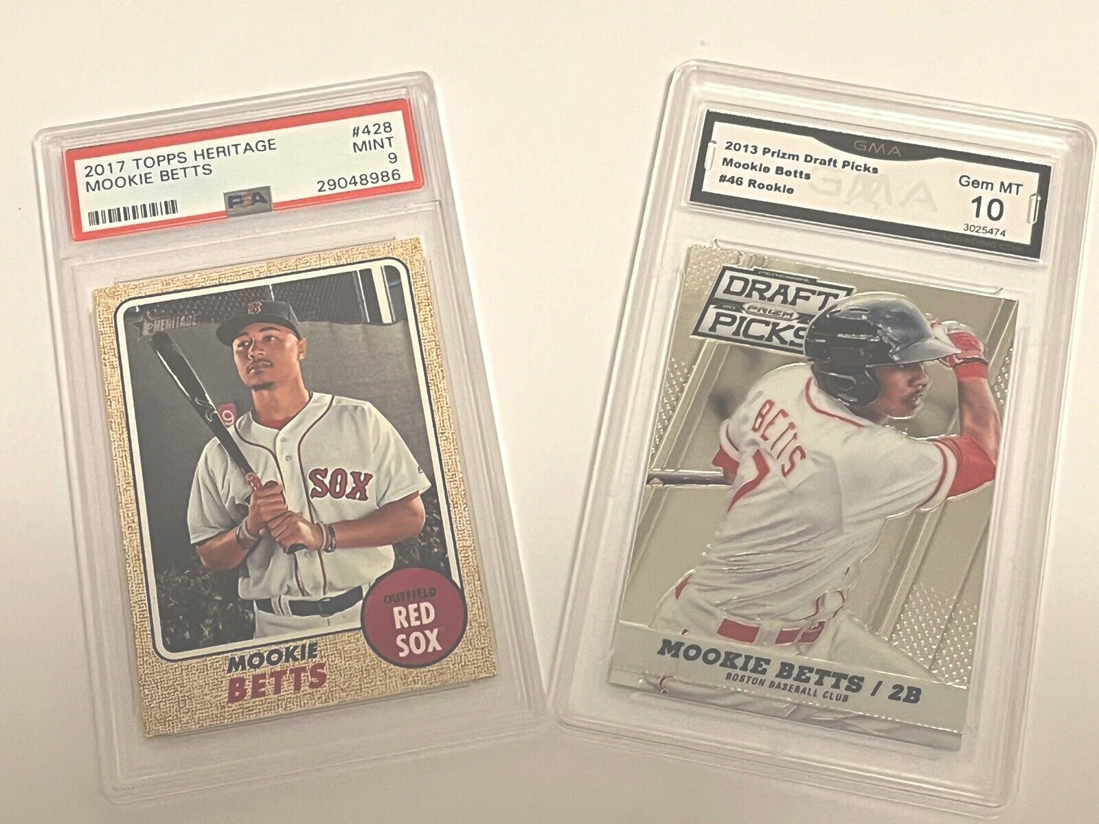 MOOKIE BETTS ROOKIE PRIZM GRADED 10 + PSA MINT TOPPS HERITAGE ! MOOKIE SURGING!!