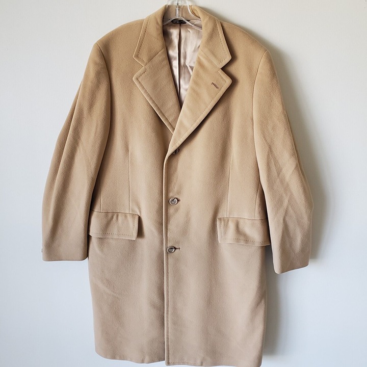 Vtg Threadneedle Street Mens Overcoat Sz 48 Beige 100% Cashmere Young Quinlan