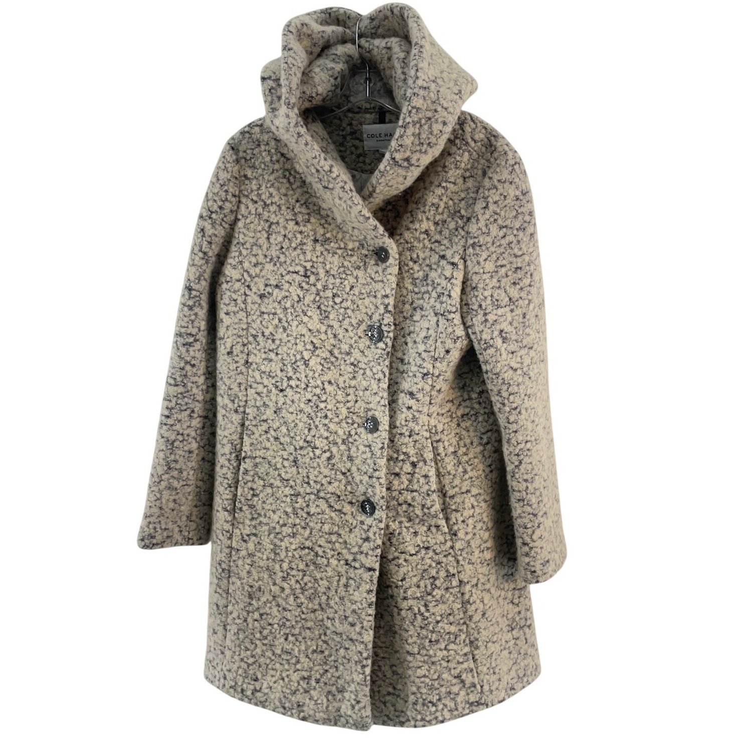 Cole Haan Beige Wool Blend Boucle Hooded Coat Women's Size 12 Preowned