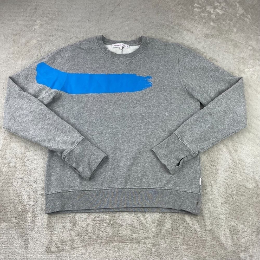 Orlebar Brown Sweatshirt Men Large Gray Abstract Blue Stripe Pullover Crewneck