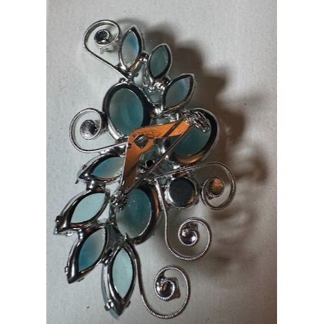 Vintage Blue Green Art Glass Rhinestone Brooch, Givre Frosted Lava Rock Rhinesto